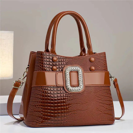 Luxury Quality Diamond Handbags For Women Patent Leather Crocodile Stone Pattern Ladies Shoulder Cross Body Bags Metal Handle HEBDO STORE