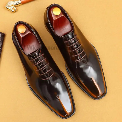 HKDQ Luxury Mens Oxford Dress Shoes Whole Cut Genuine Leather Handmade Lace-up Formal Shoe For Men Wedding Business Office HEBDO STORE