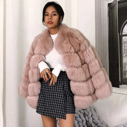 QUEENTINA Real Fur Short Coat Fashion Women Natural Fox Winter HEBDO