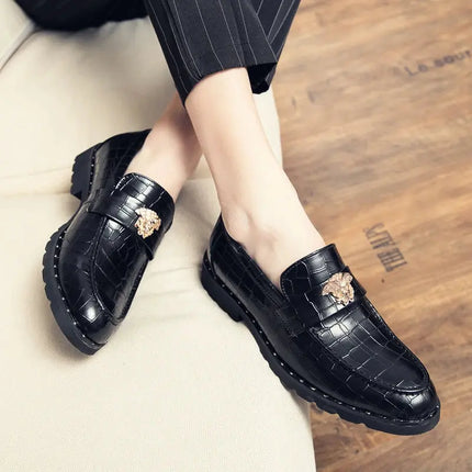 Black men's leather shoes designer loafers pointed toe brogues business men's formal wear brand shoes high quality men's shoes HEBDO STORE