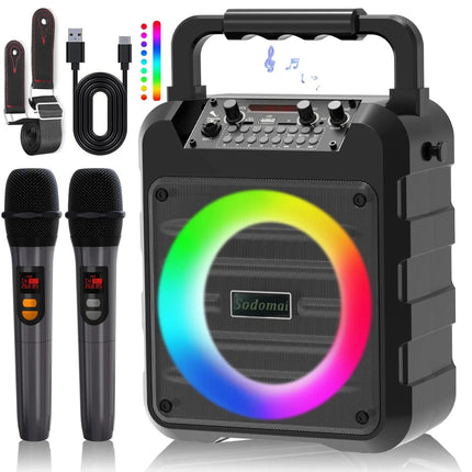 Karaoke Machine with 2 Wireless Karaoke Microphones, Portable Bluetooth Speaker Home Karaoke System with RGB Colorful Light HEBDO