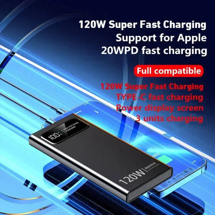 120W Mobile Power Bank Super Fast Charge 200000mAh Large Capacity Fast Charge Battery External Battery Mobile Power Bank HEBDO STORE