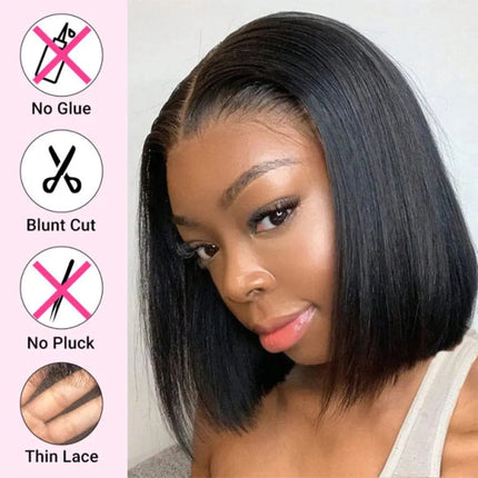 Wear And Go Glueless Straight Bob Wig Brazilian Lace Front Human Hair Wigs Bone Straight Transparent Lace Closure Wig Ready to Hebdo Store