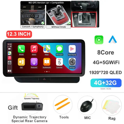 12.3 Inch Android 14 For Audi Q5 2009-2016 Car Radio Stereo WIFI 4G Split Screen BT GPS Navi Multimedia Carplay Auto 360 Camera HEBDO