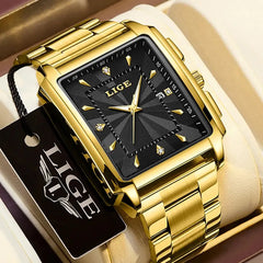 LIGE Fashion Business Watch Men Square Sport Waterproof Watches For Men Top Brand Luxury Military Quartz Chronograph Wristwatch HEBDO STORE