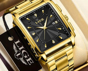 LIGE Fashion Business Watch Men Square Sport Waterproof Watches For Men Top Brand Luxury Military Quartz Chronograph Wristwatch HEBDO STORE