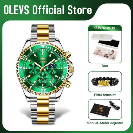 OLEVS Men's Watches Top Brand Luxury Watch for Men Original Waterproof Stainless Steel Chronograph Moon Phase Date Rota Dial HEBDO STORE