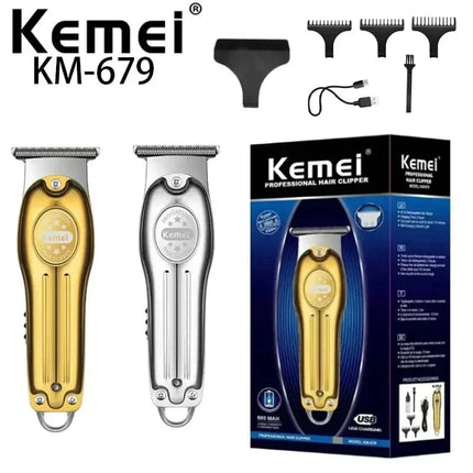 Wholesale Electric Gold Silver Color Hair Trimmer Kemei KM-679 USB Charging Mini LCD Light Carving Scissors Hair Clipper HEBDO STORE