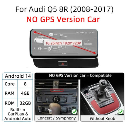 12.3 Android 14 System Car Radio Stereo For Audi Q5 8R 2008-2017 WiFi 4G LTE 8+128GB CarPlay BT IPS Touch Screen GPS HEBDO