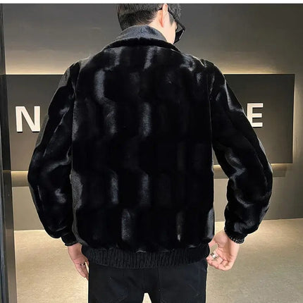 Winter New Men High Quality Faux Fur Coat Male Mink Fur Slim V-neck Fashion Outwear Casual Large Size Solid Color Warm Outcoat HEBDO STORE