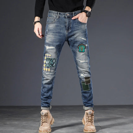 Patch Stitched Jeans Men's HEBDO STORE