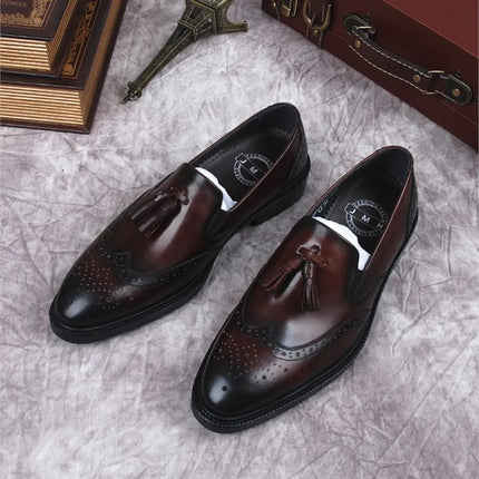 Men's Loafers Black Brown Genuine Leather With Handmade Slip On Formal Dress Shoes HEBDO STORE