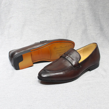 Size 6-13 Spring Autumn Mens Penny Loafers Genuine Leather Hand Painted Slip On Dress Shoes Men Wedding Casual Business Shoes HEBDO STORE