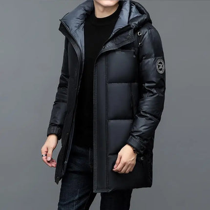 -30° New Fashion Men 90% White Hooded Duck Down Jackets Men's Thick Warm Waterproof Parka Overcoat Down Coat HEBDO STORE