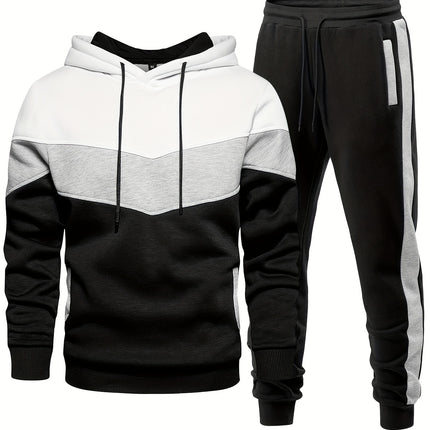 Men's Casual Hooded Sweatshirt And Sweatpants Set, Spring Autumn Winter Fashion, Sporty Pullover Hoodie With Color Block Design, Cozy Jogging Outfits, Athletic Track Suit HEBDO STORE