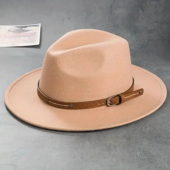 Stylish Belt Decor Fedora Cap Unisex Solid Color Jazz Hat Casual Warm Felt Hat Sunshade Western Cowboy Hats For Outdoor Travel - Premium  from FRANTZDOL STORE  - Just $34.99! Shop now at FRANTZDOL STORE 