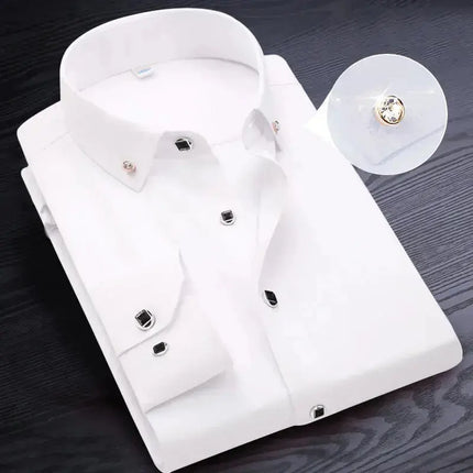 Men's Button-down Shirt Long Sleeve Casual Formal Business Dress Shirts Pocket-less Solid Color Blue White Tops Korean Slim Fit - Premium  from FRANTZDOL STORE  - Just $35! Shop now at FRANTZDOL STORE 