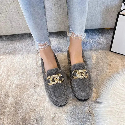 women's plush flat shoes Outdoor and office wear fashion chain design winter warm snow boots Large size 41-43 free delivery - Premium  from FRANTZDOL STORE  - Just $40! Shop now at FRANTZDOL STORE 