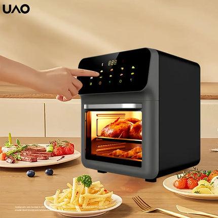 1pc UAO Electric Air Fryer, 1200W Intelligent Touch Control, 2.38gal High-Capacity, 110-130V Power Supply, US Plug, Freestanding Multifunctional Kitchen Appliance for Cooking Pizza and More HEBDO