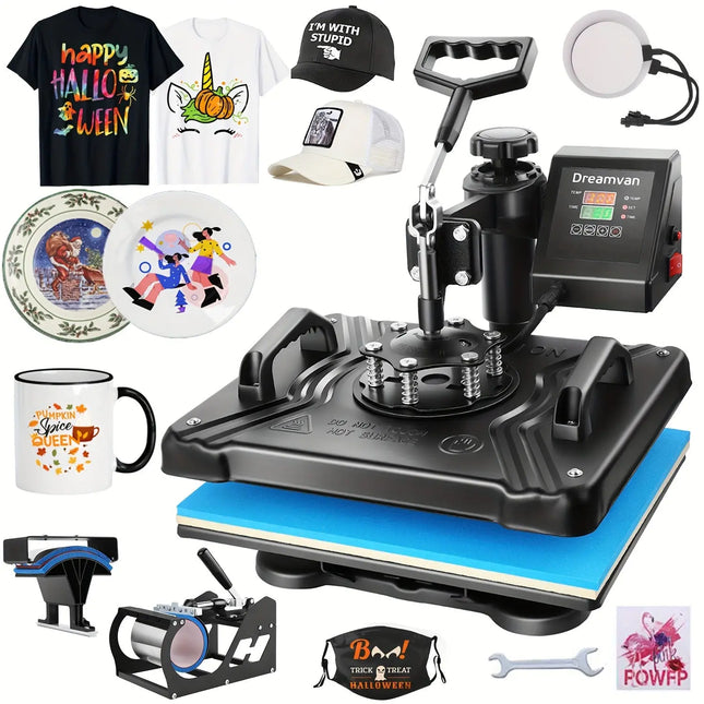 Heat Press 5 in 1 Multifunctional Tshirt Press Machine 15"x12" Digital Industrial Heat Transfer Machine, Swing Away Sublimation Heat Press Machine for T Shirts/Mug/Cap/Plate/DIY HEBDO