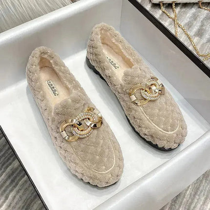 women's plush flat shoes Outdoor and office wear fashion chain design winter warm snow boots Large size 41-43 free delivery - Premium  from FRANTZDOL STORE  - Just $40! Shop now at FRANTZDOL STORE 