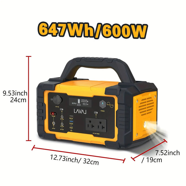 Portable Power Station 600W, 647Wh Backup Lithium Battery, 120V/600W AC Outlet, Solar Generator For Home, Outdoor, Camping And Emergencies Use HEBDO