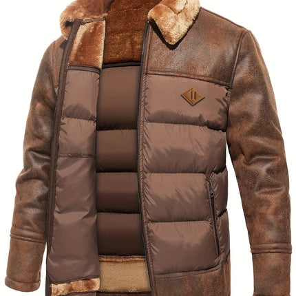 Men's Casual Winter Jacket - Warm Fleece-Lined Faux Leather, Zip-Up with Pockets for Outdoor & Casual Attire HEBDO