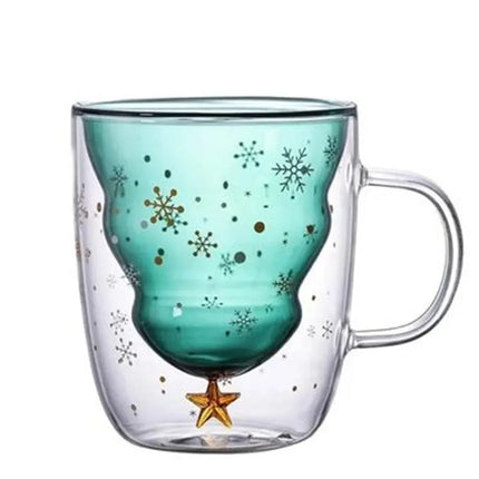 Mignon tasse d'arbre de Noël, tasse en verre à double couche de haute borosilicate avec poignée pour le lait, tasses à café résistantes à la chaleur Cadeaux de Noël HEBDO STORE