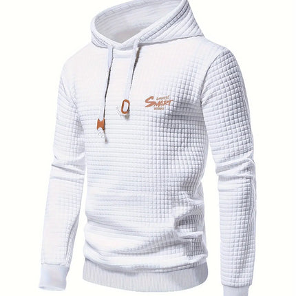 Men's Casual Hoodie with Letter Print - Stretchy Polyester Blend, Machine Washable, Perfect for Fall & Winter Outdoor Activities HEBDO