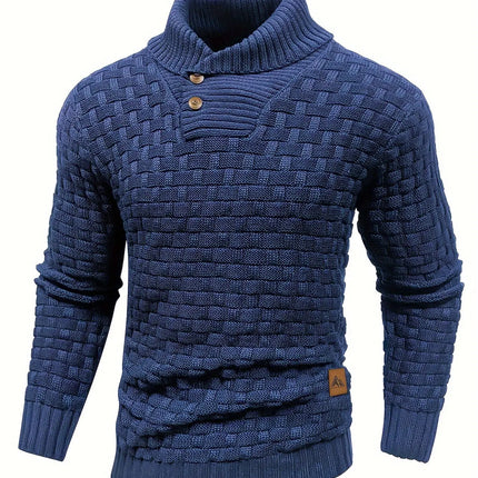 Cozy Chic Men's Waffle Pattern High Stretch Sweater - Soft, Breathable, and Lightweight Pullover for Fall and Winter - Chic Mature Casual Wear for Everyday HEBDO