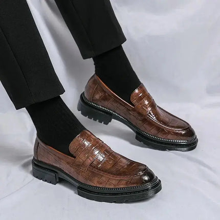 Men Fashion Leather Loafers Young Student  Formal Leather shoes Business Work Casual Slip-On Shoes Thick bottom Elevator Shoes - Premium  from FRANTZDOL STORE  - Just $95! Shop now at FRANTZDOL STORE 