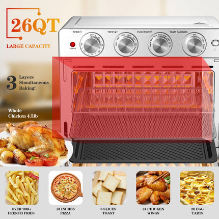 Geek Chef Air Fryer 6 Slice 26QT 26L Air Fryer Fry Oil-Free   Extra Large Toaster Oven Combo   Air Fryer Oven  Roast  Bake   Broil  Reheat   Convection Countertop Oven   Stainless St HEBDO STORE