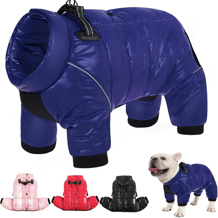 Small to Medium Breeds Waterproof All-Season Warm Dog Coat with Polyester Filling, Knit Fabric, Snap Button Closure, and D-Ring Leash Attachment HEBDO