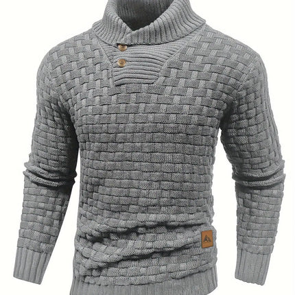 Cozy Chic Men's Waffle Pattern High Stretch Sweater - Soft, Breathable, and Lightweight Pullover for Fall and Winter - Chic Mature Casual Wear for Everyday HEBDO