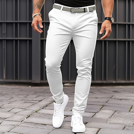 Men's Pure Color Tight Pocket Zipper Business Casual Slim-fitting Trousers HEBDO STORE