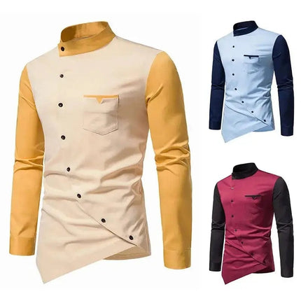 Vintage Shirts For Men Patchwork Irregular Oblique Button Long Sleeve Mens Dress Clothes Wedding Business Shirt Chemise Homme - Premium  from FRANTZDOL STORE  - Just $20.43! Shop now at FRANTZDOL STORE 