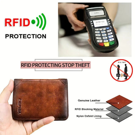 Genuine Leather Rfid Wallets For Men Vintage Thin Short Multi Function ID Credit Card Holder Money Bag Give Gifts To Men On Valentine's Day - Premium  from FRANTZDOL STORE  - Just $29.99! Shop now at FRANTZDOL STORE 