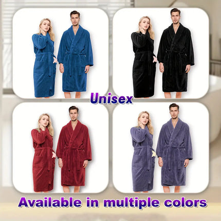 Ultra-Soft Fleece Bathrobe - Cozy, Warm & Machine Washable with Shawl Collar for Men and Women HEBDO