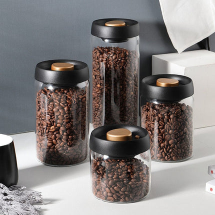 Vacuum Sealed Jug Set Black Coffee Beans Glass Airtight Canister Kitchen Food Grains Candy Keep Good Storage Jar Set Kitchen Gadgets HEBDO STORE