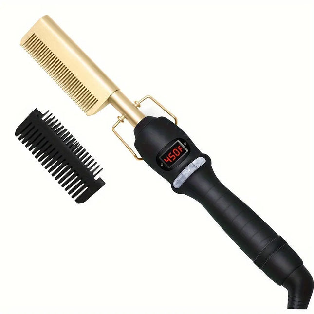 Professional Hot Comb With Digital Display - High Heat Ceramic Hair Press Comb For Thick Hair - Multifunctional Copper Hair Straightener - Gold - Premium  from FRANTZDOL STORE  - Just $24.10! Shop now at FRANTZDOL STORE 