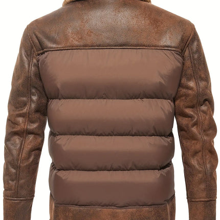 Men's Casual Winter Jacket - Warm Fleece-Lined Faux Leather, Zip-Up with Pockets for Outdoor & Casual Attire HEBDO