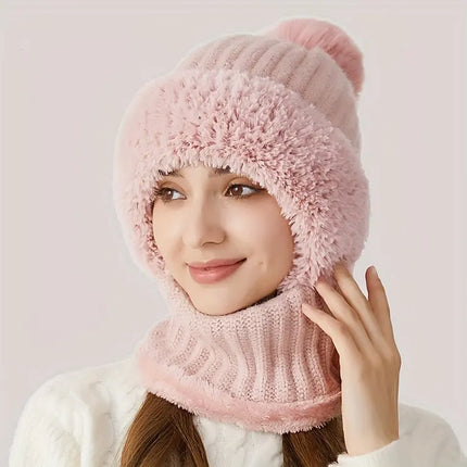 1pc Winter Warmth Acrylic Fleece-Lined Knit Beanie with Ear Flaps, Windproof Neck Gaiter Hood for Outdoor Cycling, Stretchable New Year'S Gift Hat, 100% Acrylic Woven Craftsmanship HEBDO