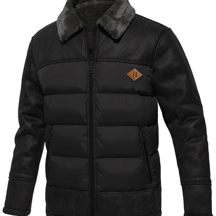 Men's Casual Winter Jacket - Warm Fleece-Lined Faux Leather, Zip-Up with Pockets for Outdoor & Casual Attire HEBDO