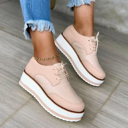 Lace-up Shoes Thick Bottom Checkerboard Design Flats Shoes Women HEBDO STORE