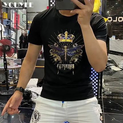 Men's T-shirt Slim Dragonfly Printing Handsome 2021 Summer New Personality Trend Fashionin In Europe Mercerized cotton Male Top - Premium  from FRANTZDOL STORE  - Just $45! Shop now at FRANTZDOL STORE 