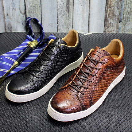 Men's Embossed Flat Casual Leather Shoes HEBDO STORE