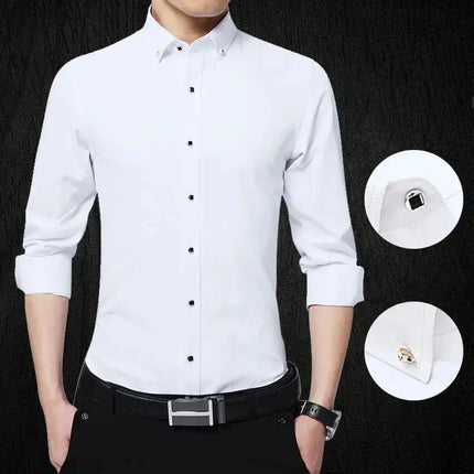 Men's Button-down Shirt Long Sleeve Casual Formal Business Dress Shirts Pocket-less Solid Color Blue White Tops Korean Slim Fit - Premium  from FRANTZDOL STORE  - Just $35! Shop now at FRANTZDOL STORE 