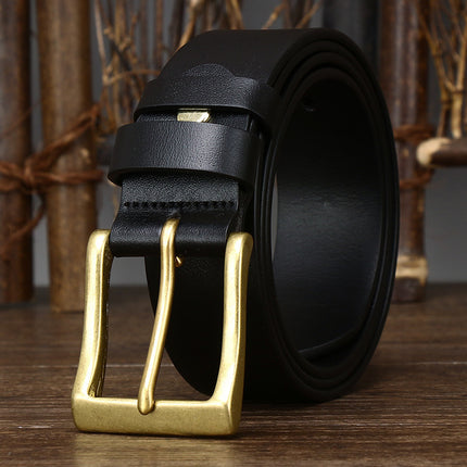 Men's Leather Pin Buckle First Layer Cowhide Simple Glossy Casual Pants Belt HEBDO STORE