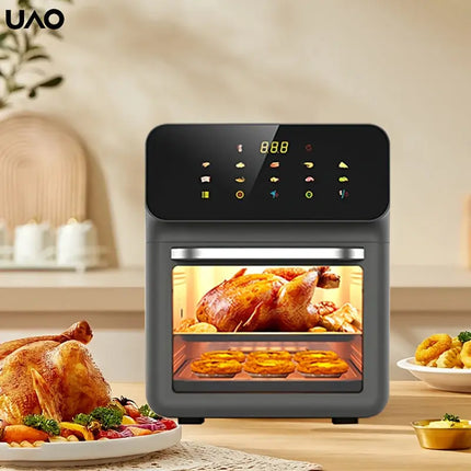 1pc UAO Electric Air Fryer, 1200W Intelligent Touch Control, 2.38gal High-Capacity, 110-130V Power Supply, US Plug, Freestanding Multifunctional Kitchen Appliance for Cooking Pizza and More HEBDO