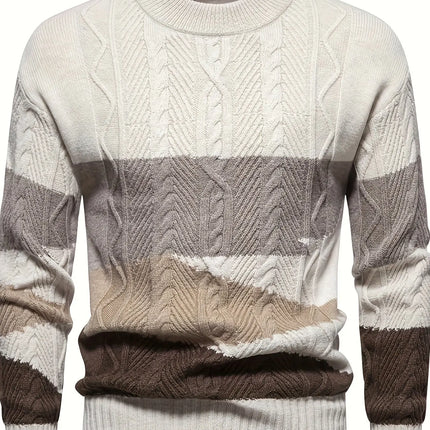 Stylish Men's Knitted Pullover Sweater - Soft, Breathable, Mid-Stretch, Long Sleeve, Crew Neck, Casual Top for City Walk, Street Hanging, Outdoor Activities, Everyday Wear - Perfect for Autumn and Winter Seasons HEBDO